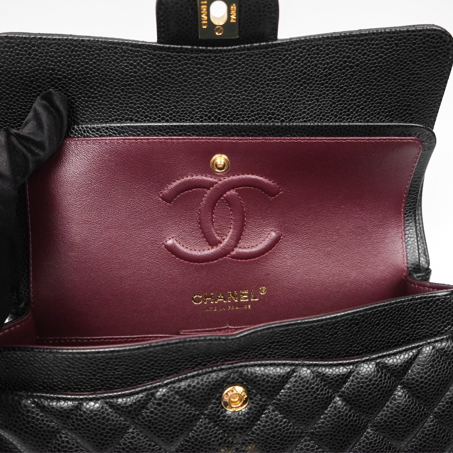 Chanel Small Classic Flap Quilted Black Caviar Gold Hardware