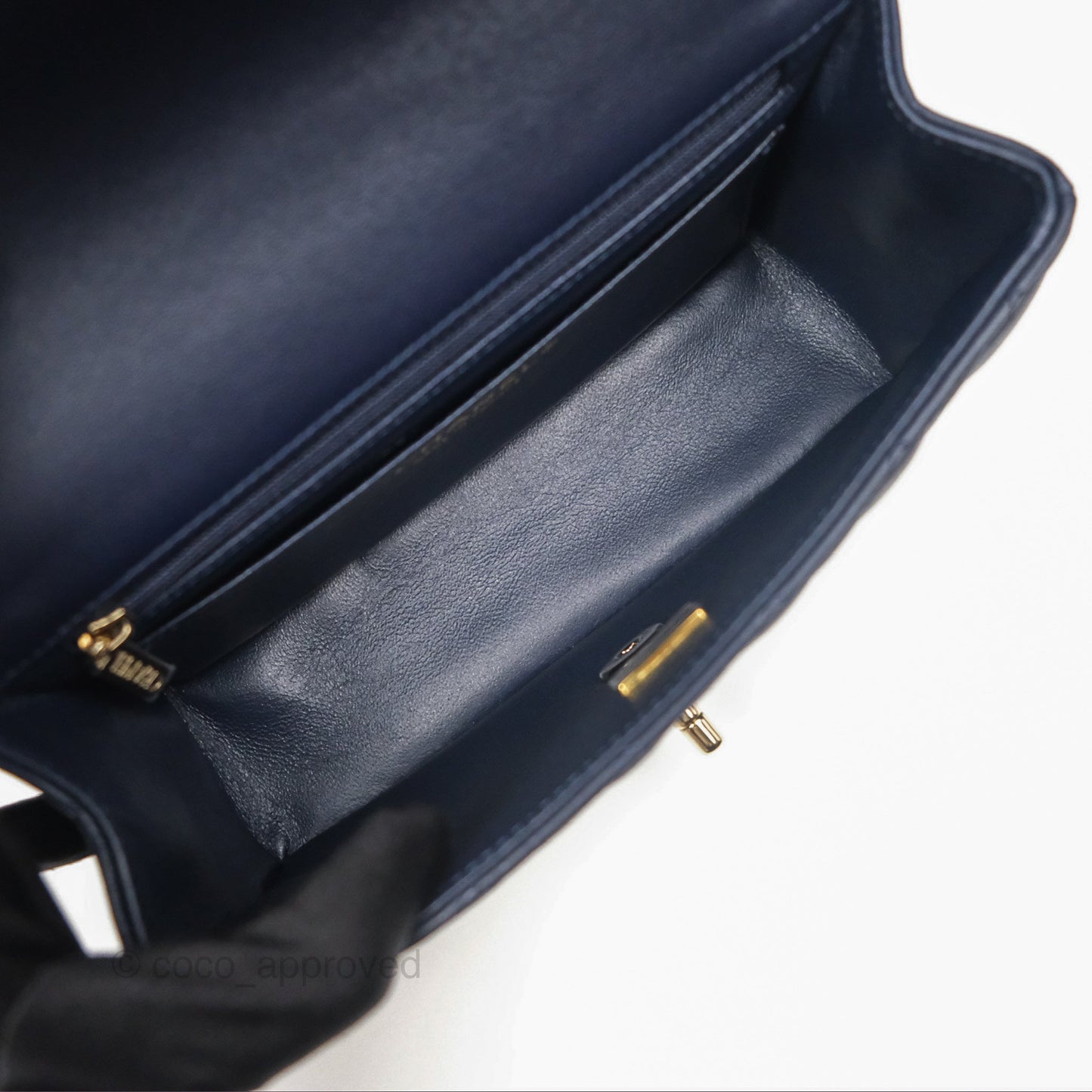 Chanel Top Handle Mini Rectangular Flap Bag Navy Lambskin Gold Hardware