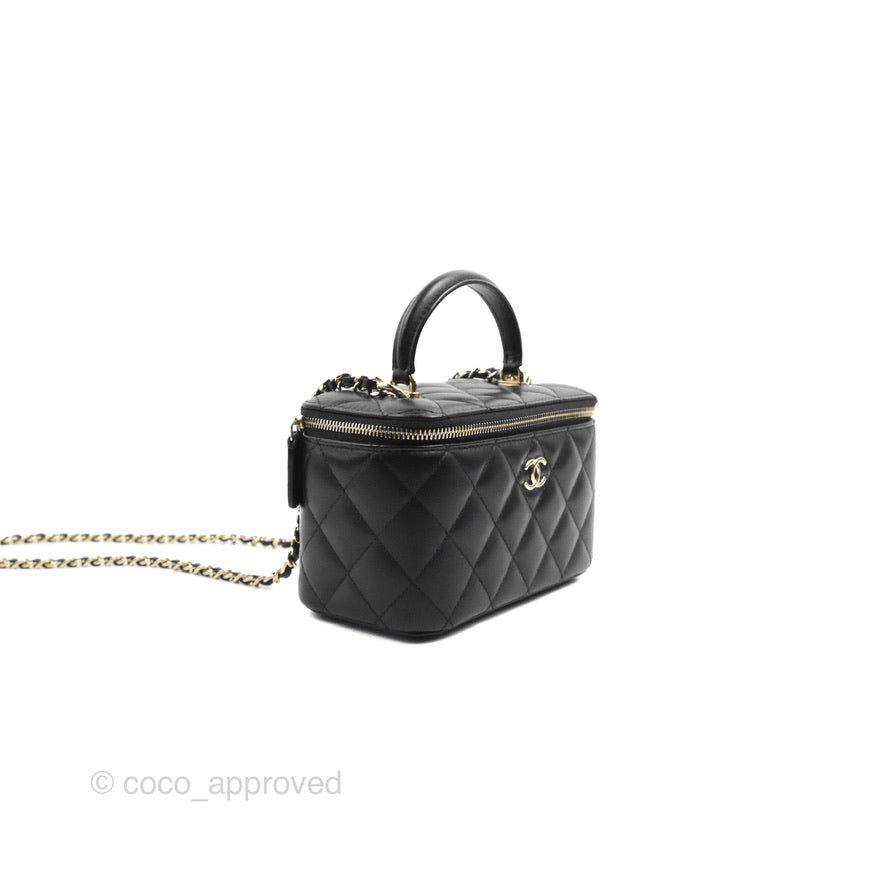 Chanel Vanity Rectangular Top Handle Black Lambskin Gold Hardware