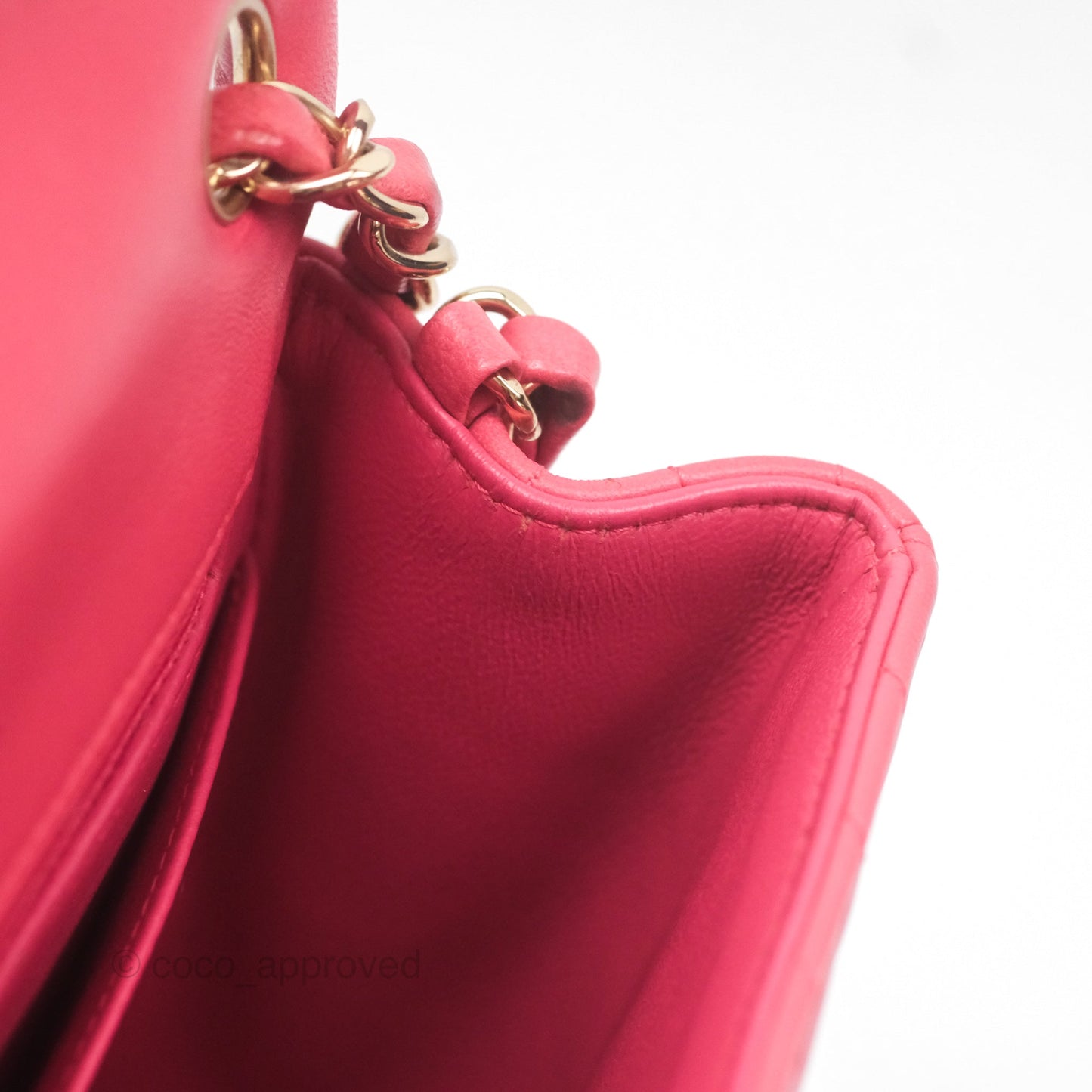 Chanel Mini Square Flap Chevron Dark Pink Lambskin Gold Hardware