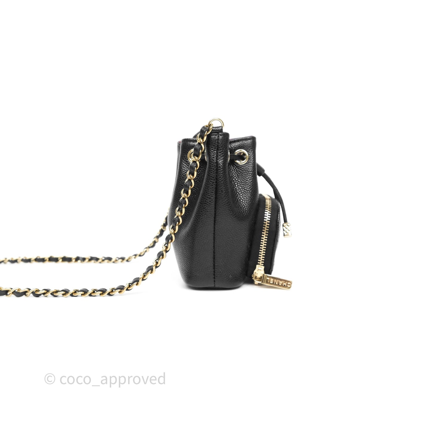 Chanel Mini Pocket Bucket Bag Black Caviar Gold Hardware