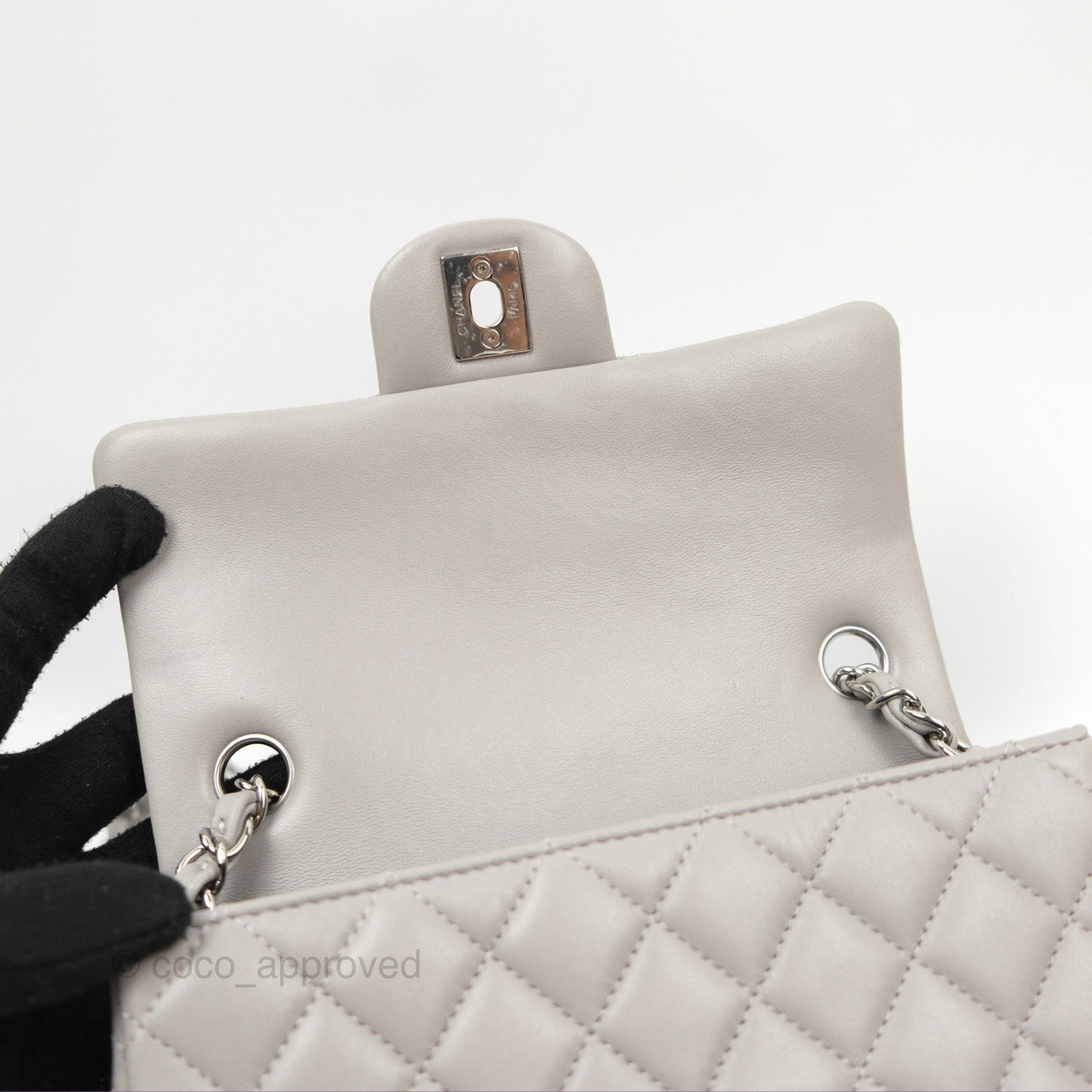 Chanel Quilted Mini Rectangular Grey Lambskin Silver Hardware