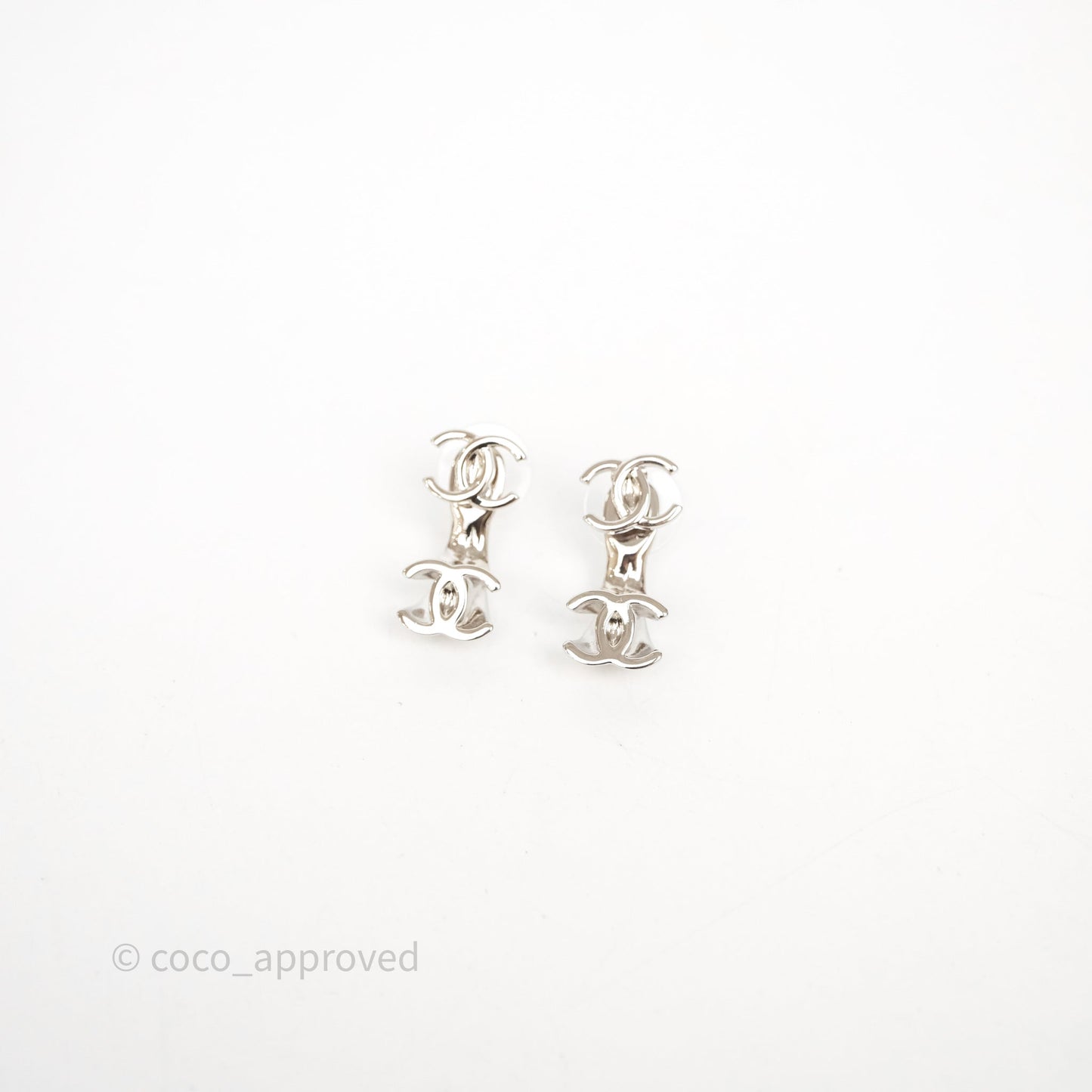 Chanel Double CC Earrings Silver Tone 26S