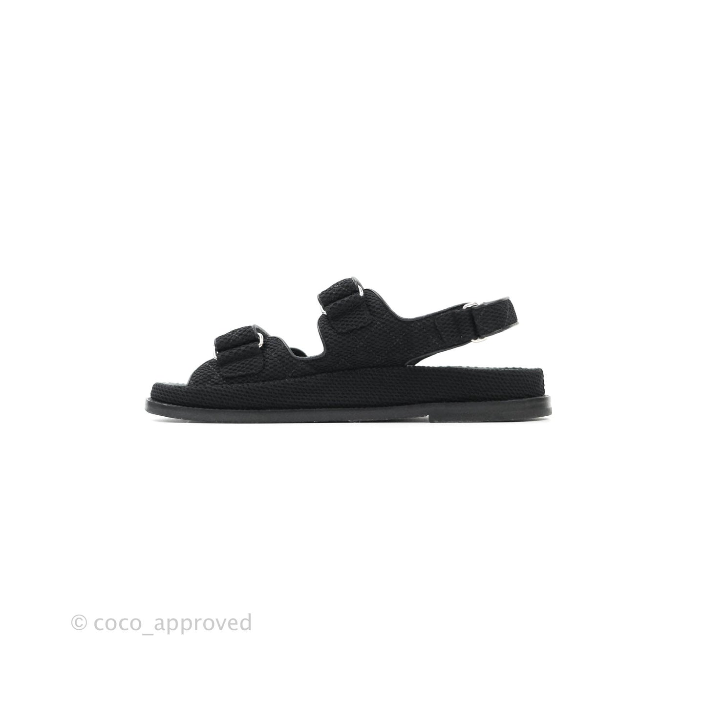 Chanel CC Black Fabric Slide Strap Flat Dad Sandals 21C