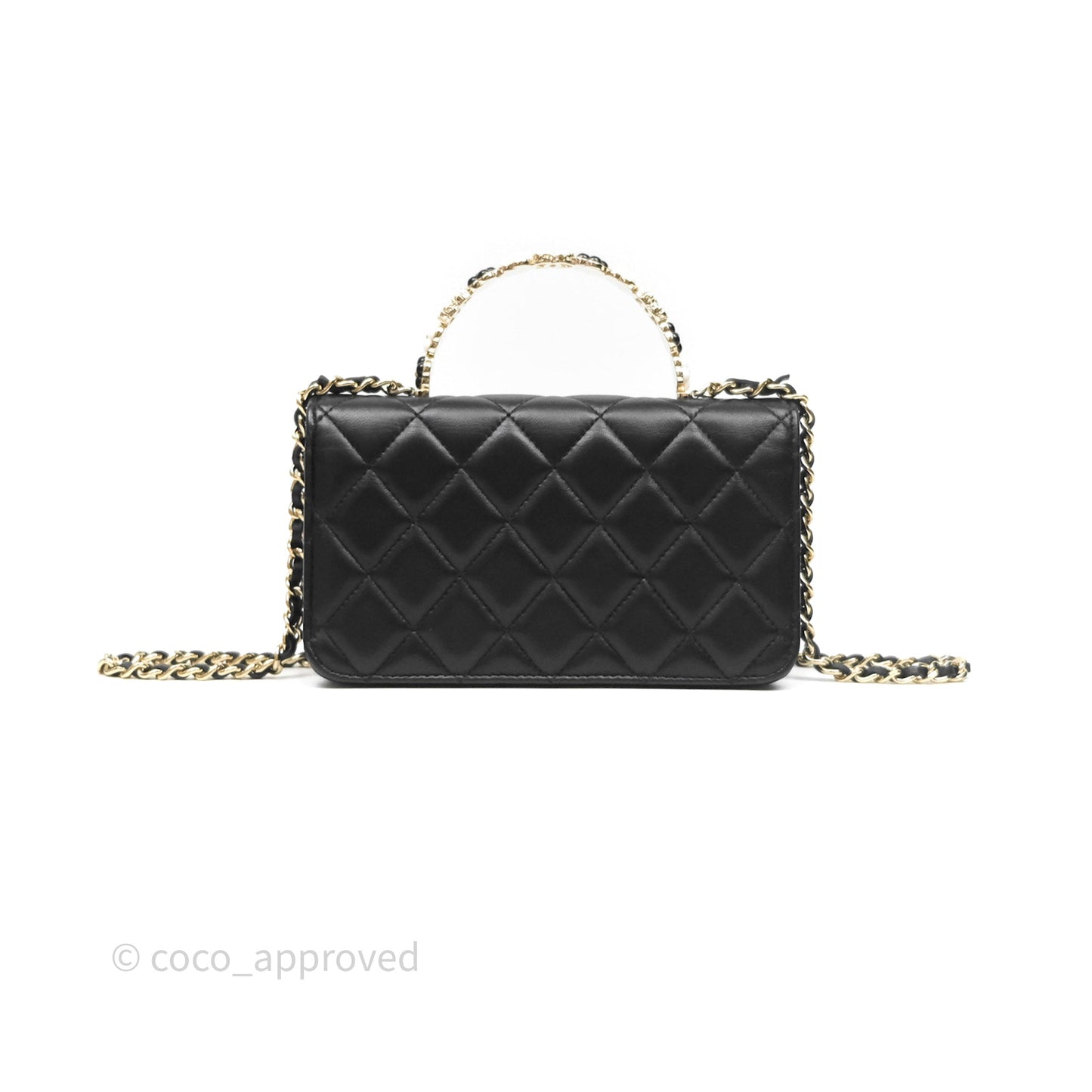 Chanel Camellia Handle Mini WOC Phone Holder with Chain Black Lambskin 23K