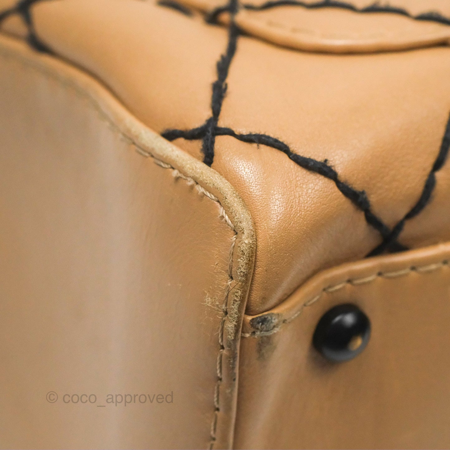 Chanel Contrast Stitch Surpique Bowler Bag Beige Calfskin Matte Black Hardware