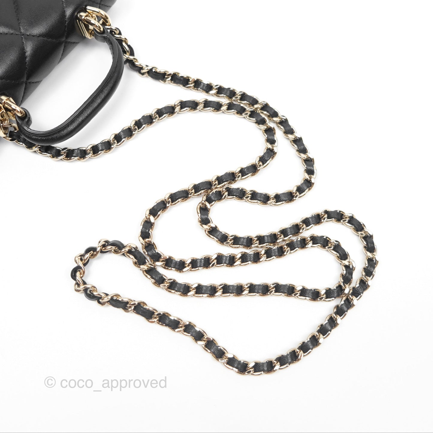 Chanel Mini Handle Flap Coin Purse With Chain Black Lambskin Gold Hardware