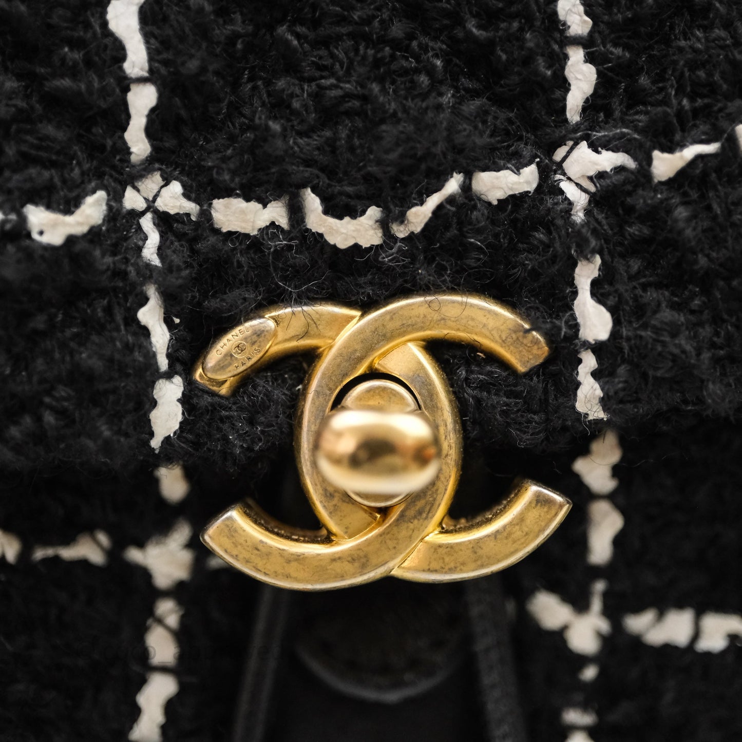 Chanel Duma Backpack Black Tweed Aged Gold Hardware
