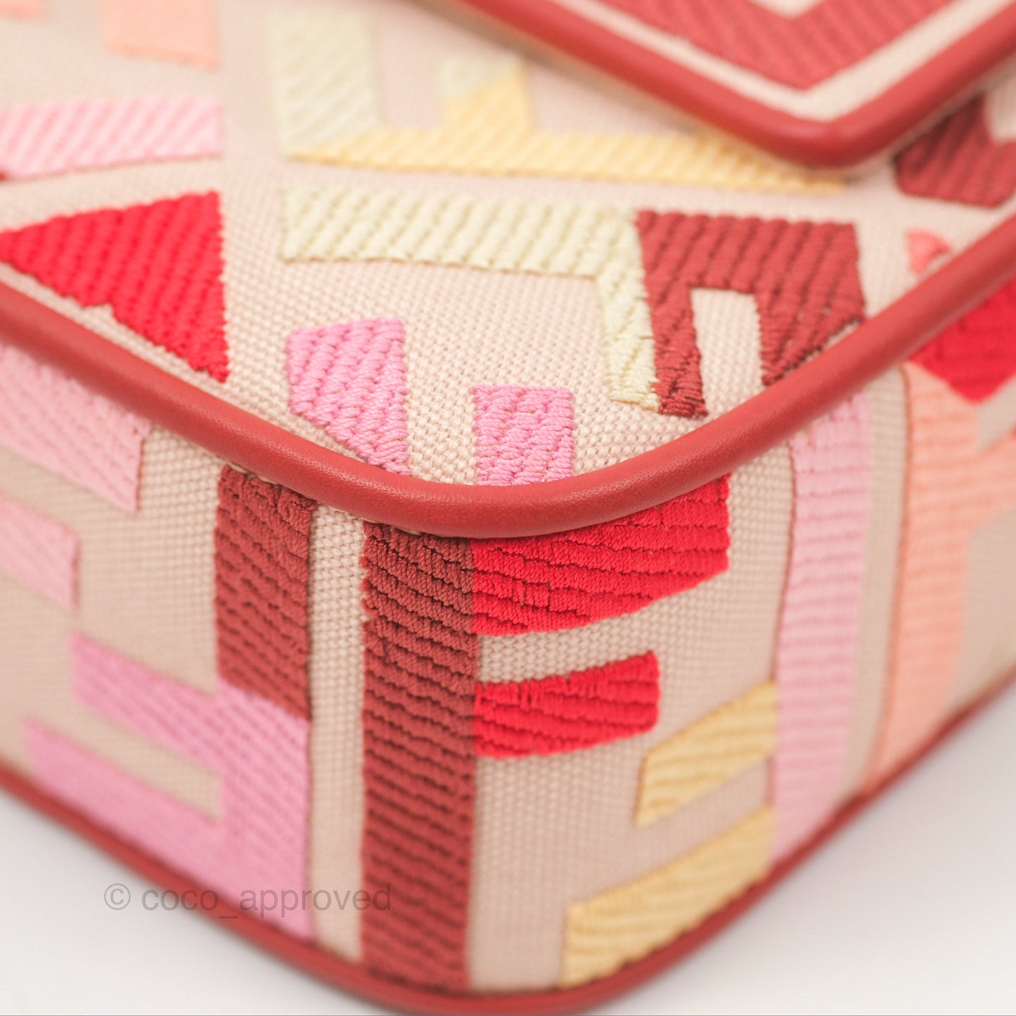 Fendi Medium Baguette Bag FF Embroidered Pink Canvas Gold Hardware