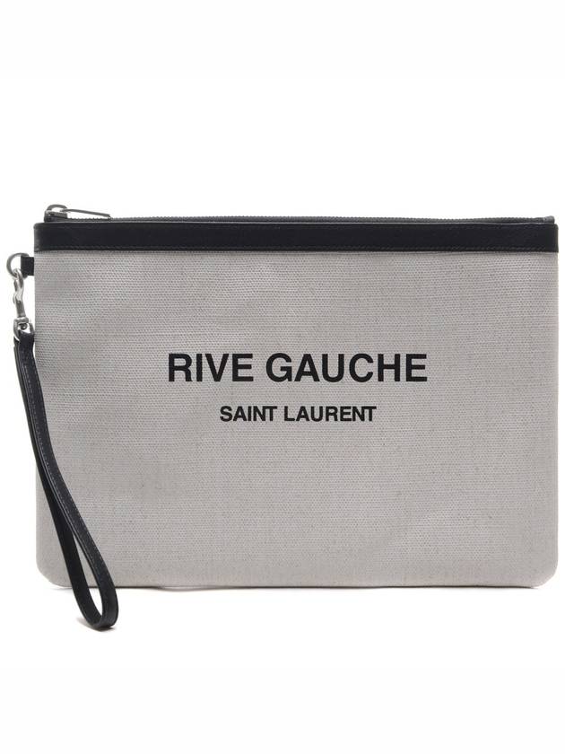 Luxury Saint Laurent Rive Gauche Strap Canvas Clutch Bag White