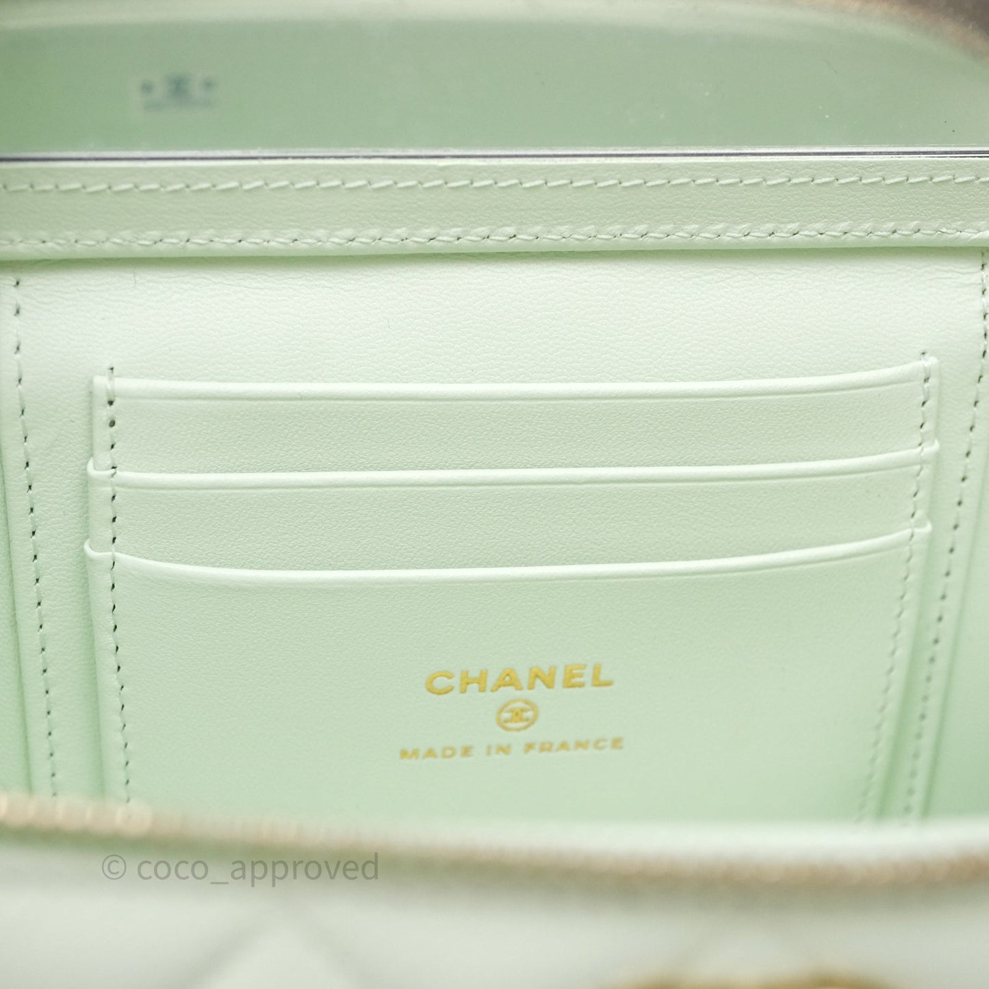 Chanel Vanity Rectangular Top Handle Mint Green Caviar Gold Hardware
