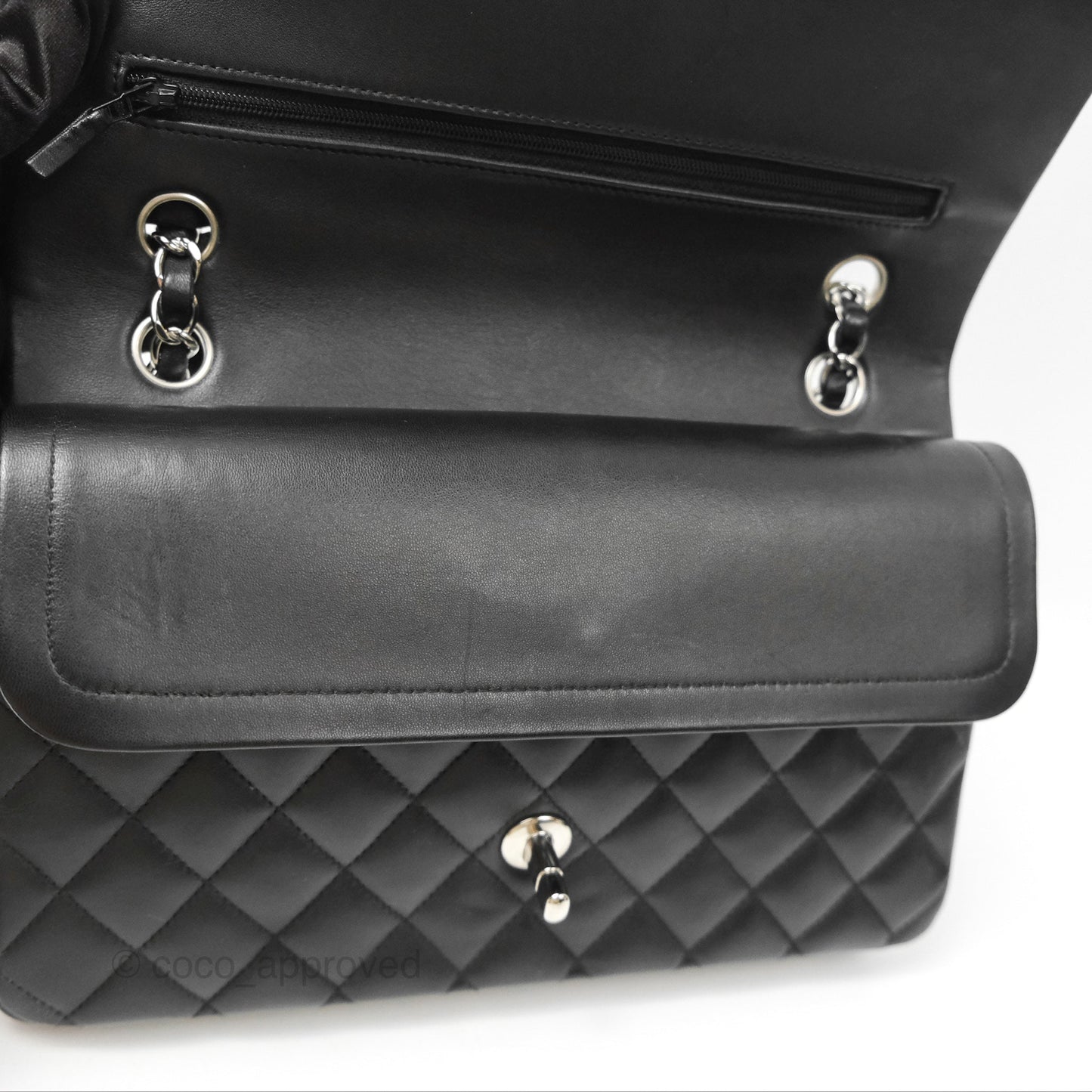 Chanel Classic M/L Medium Flap Quilted Black Lambskin Silver Hardware