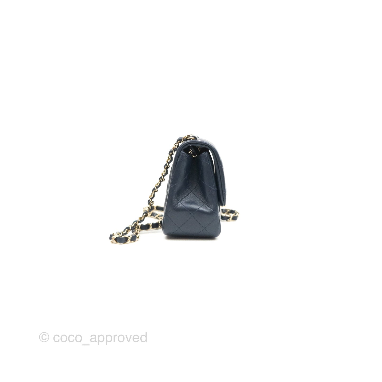 Chanel Mini Square Quilted Navy Lambskin Gold Hardware
