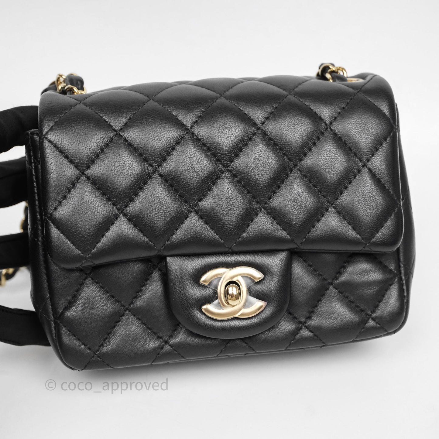 Chanel Mini Square Quilted Black Lambskin Gold Hardware