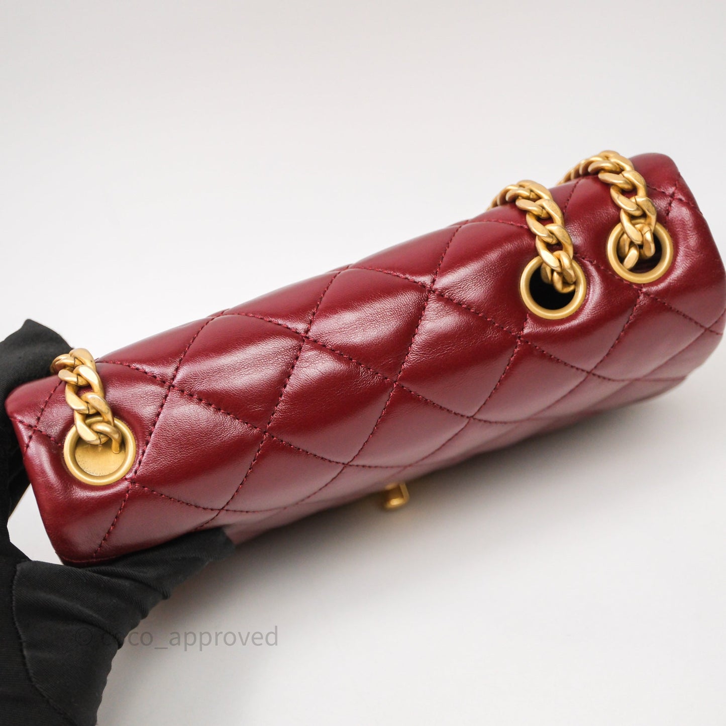 Chanel Small All Slide Adjustable Chain Flap Bag Burgundy Lambskin Aged Gold Hardware