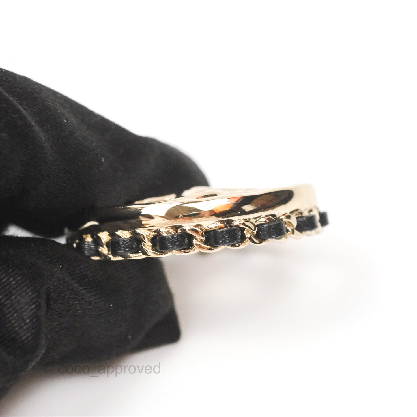 Chanel Gold Hoop Black Leather CC Earrings 22P