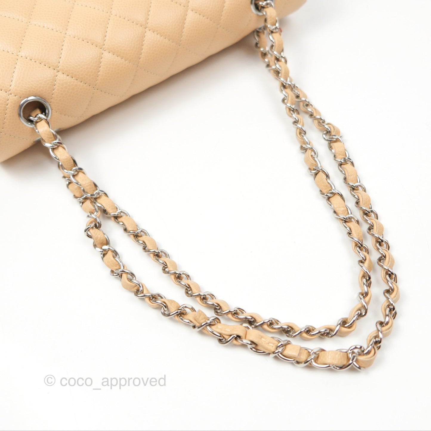 Chanel Classic M/L Medium Flap Quilted Beige Caviar Silver Hardware