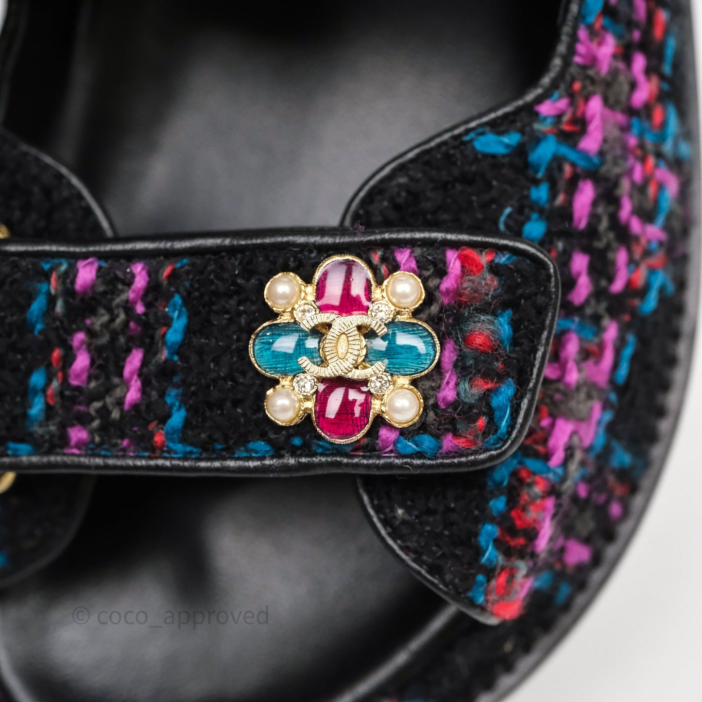Chanel Dad Sandals Black/ Purple Tweed Size 38