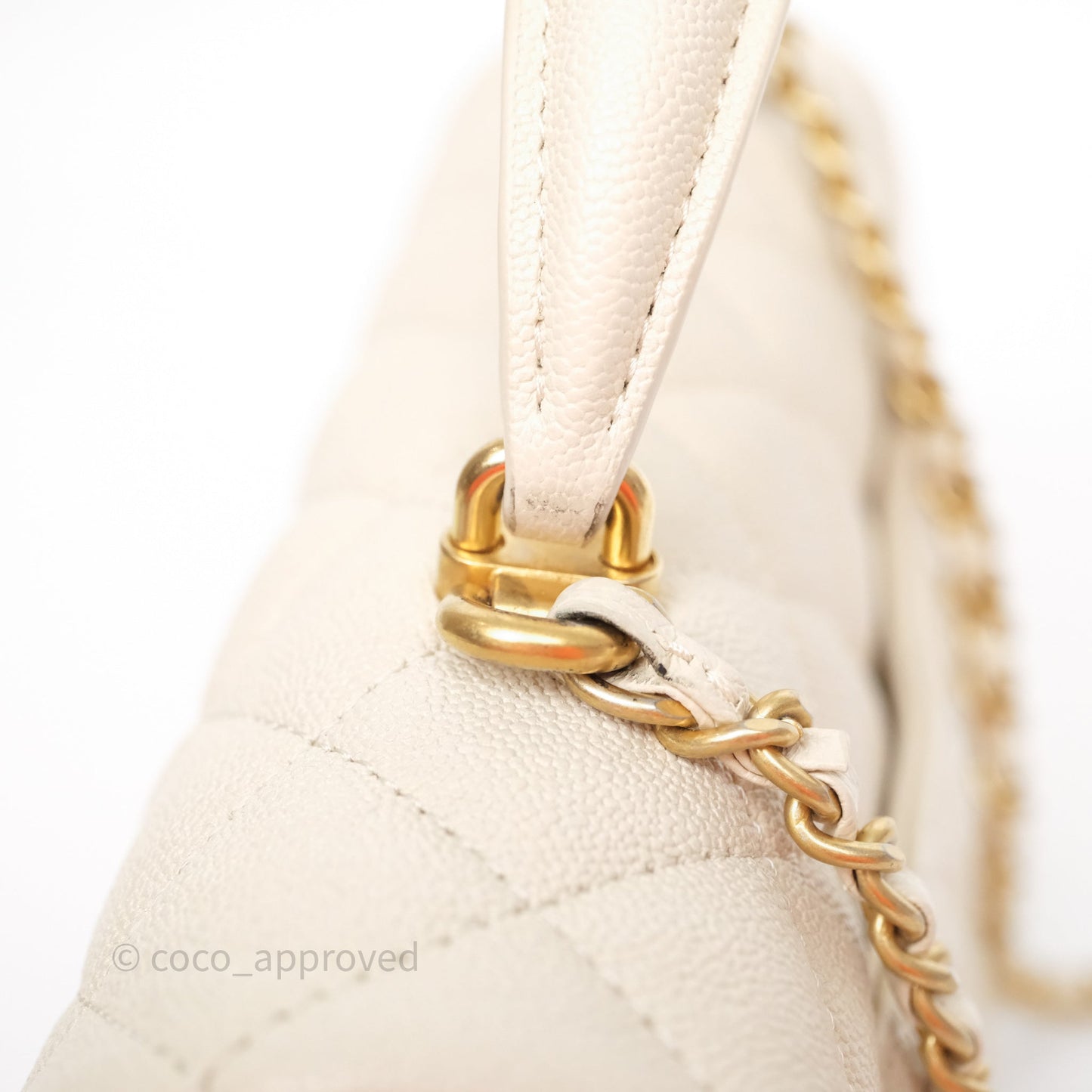 Chanel Top Handle Mini Rectangular Flap Bag Ivory Beige Caviar Gold Hardware