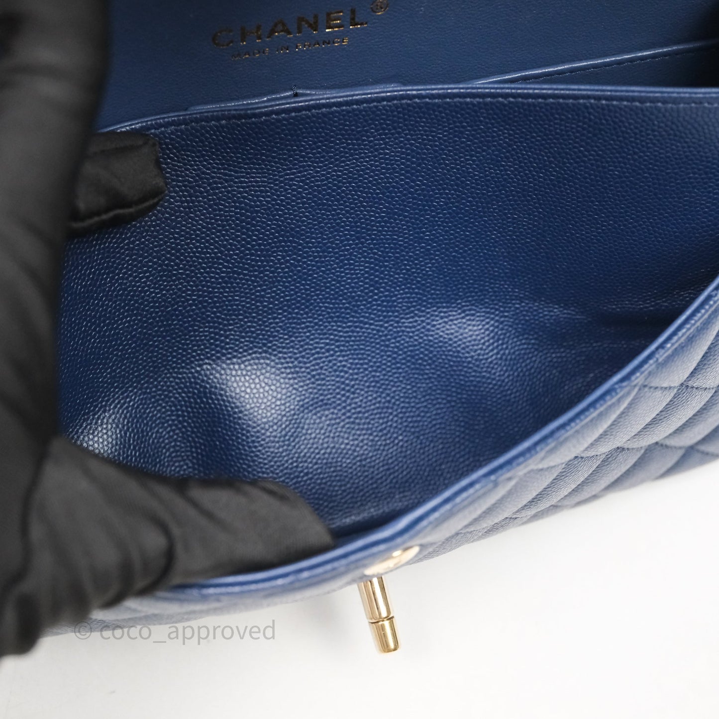 Chanel Medium Classic Flap Quilted Dark Blue Caviar Gold Hardware