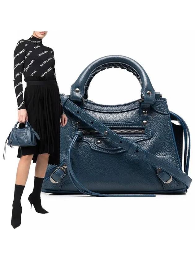 Luxury Balenciaga Neo Classic City Mini Leather Tote Bag Petrol Blue