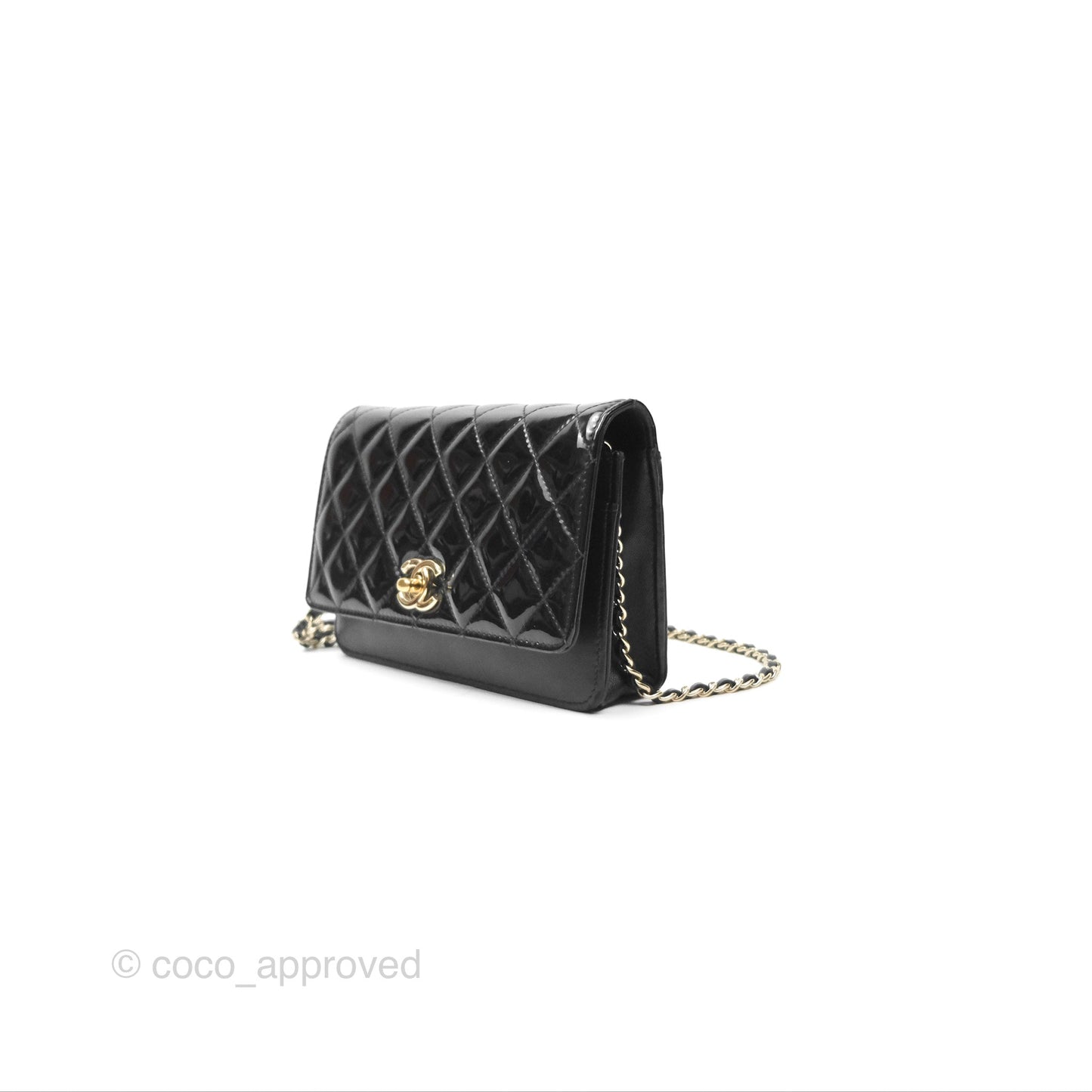 Chanel Wallet On Chain WOC Black Patent Lambskin Gold Hardware