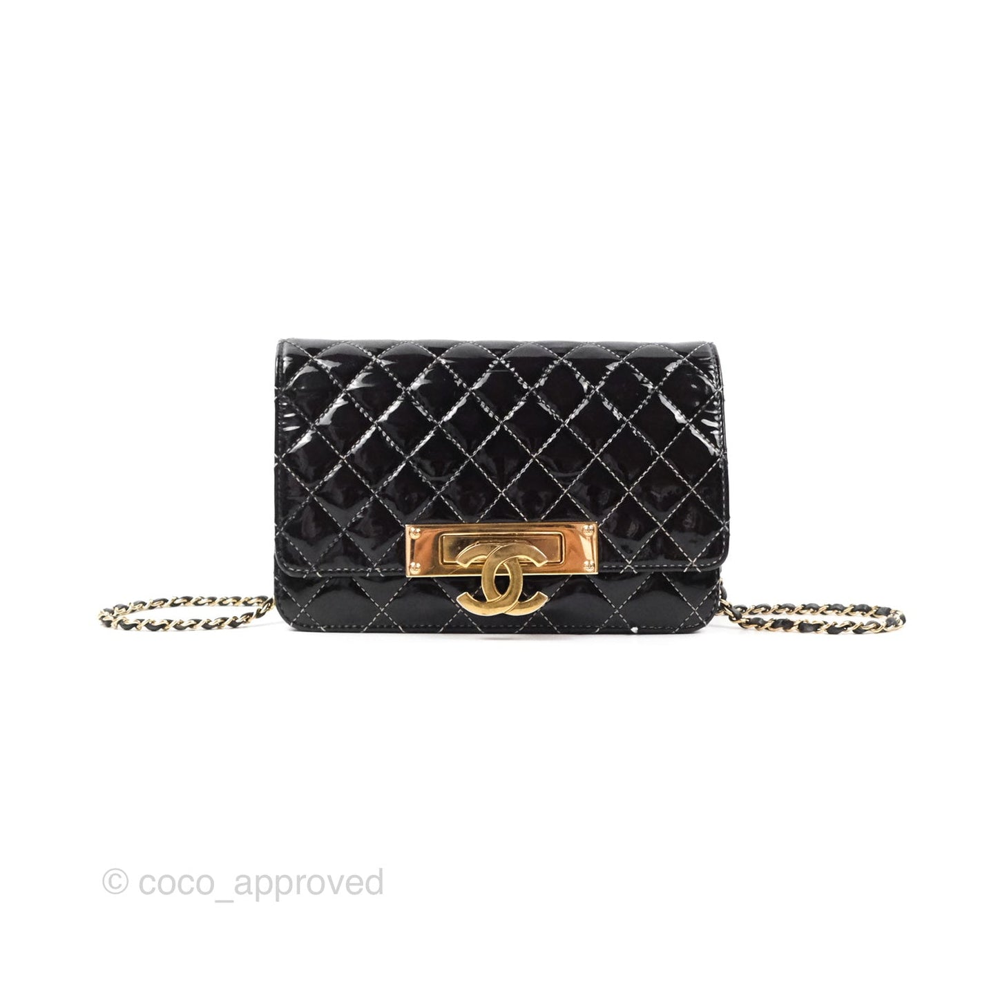 Chanel Golden Class Wallet On Chain WOC Black Patent Gold Hardware