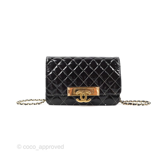 Chanel Golden Class Wallet On Chain WOC Black Patent Gold Hardware