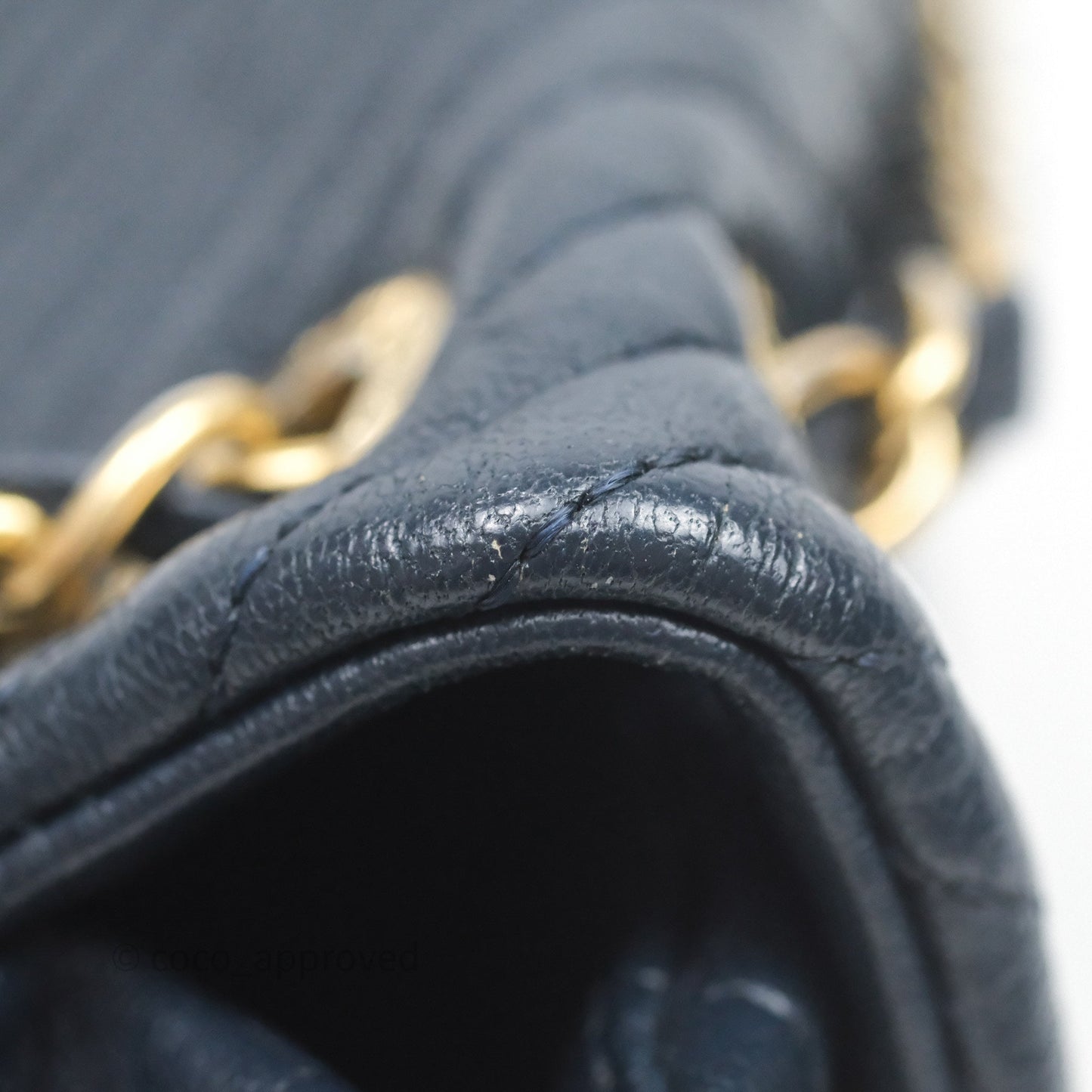 Chanel Medium Chevron Surpique Flap Navy Calfskin Aged Gold Hardware