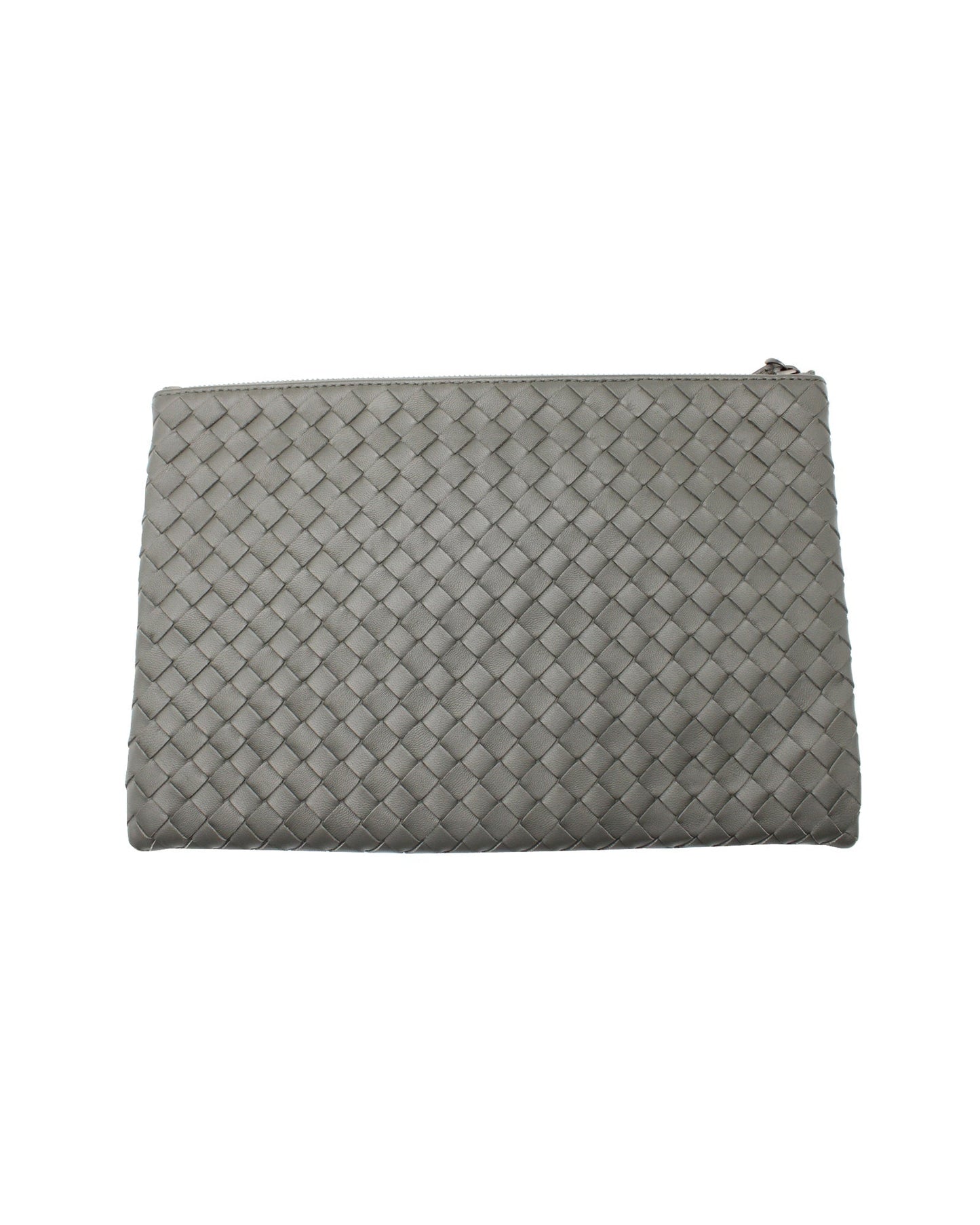 Luxury Bottega Veneta Intrecciato Pouch in Grey Leather