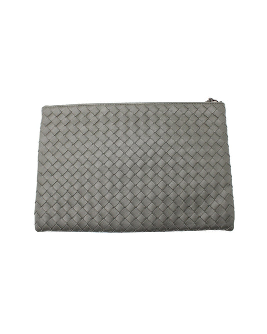 Luxury Bottega Veneta Intrecciato Pouch in Grey Leather