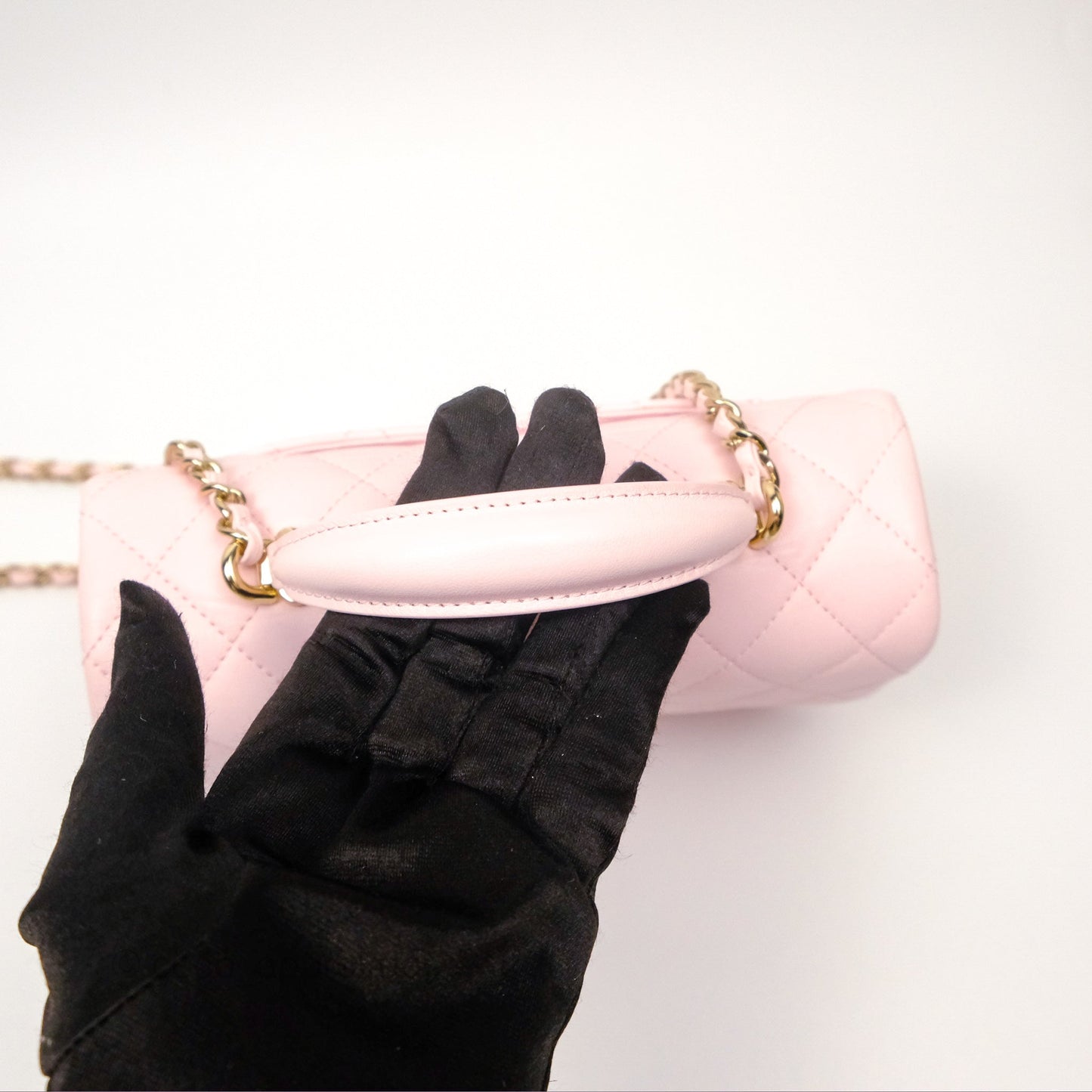 Chanel Top Handle Mini Rectangular Flap Bag Light Pink Lambskin Gold Hardware