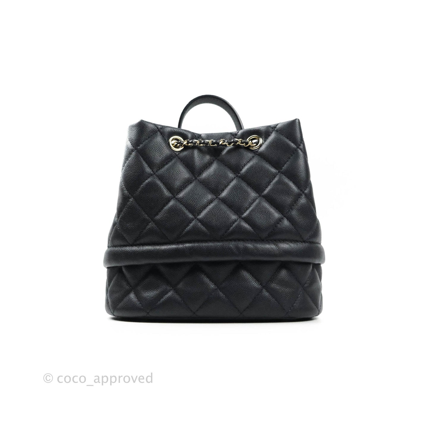 Chanel Caviar Quilted Rolled Up Bucket Drawstring Bag Navy Gold Hardware