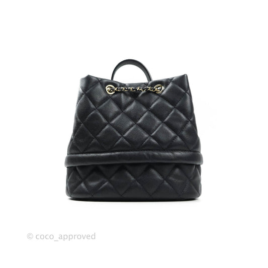 Chanel Caviar Quilted Rolled Up Bucket Drawstring Bag Navy Gold Hardware