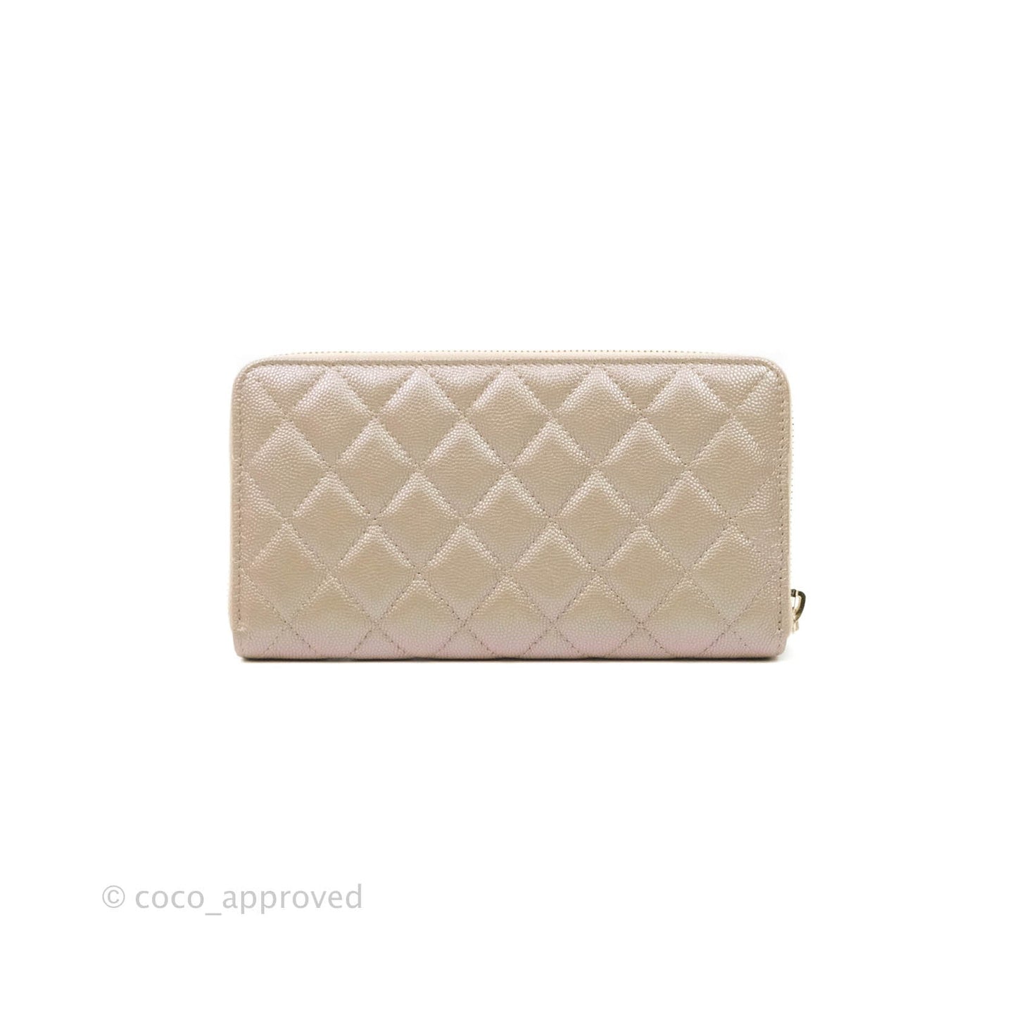 Chanel Quilted Zip Around Long Wallet Iridescent Beige Caviar Gold Hardware 19S