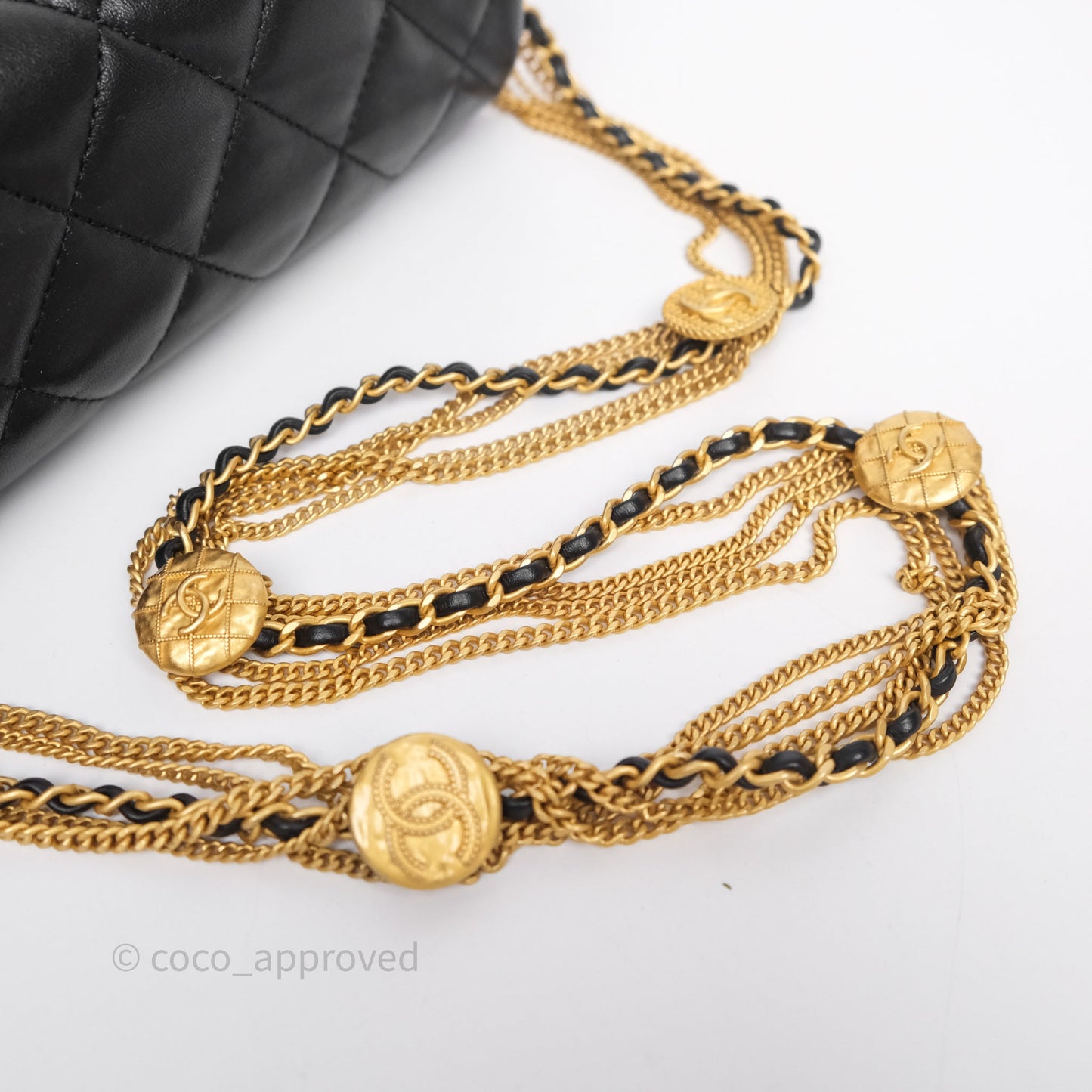 Chanel Quilted Accordion Flap Bag with Button on Chain Black Lambskin Aged Gold Hardware 22A