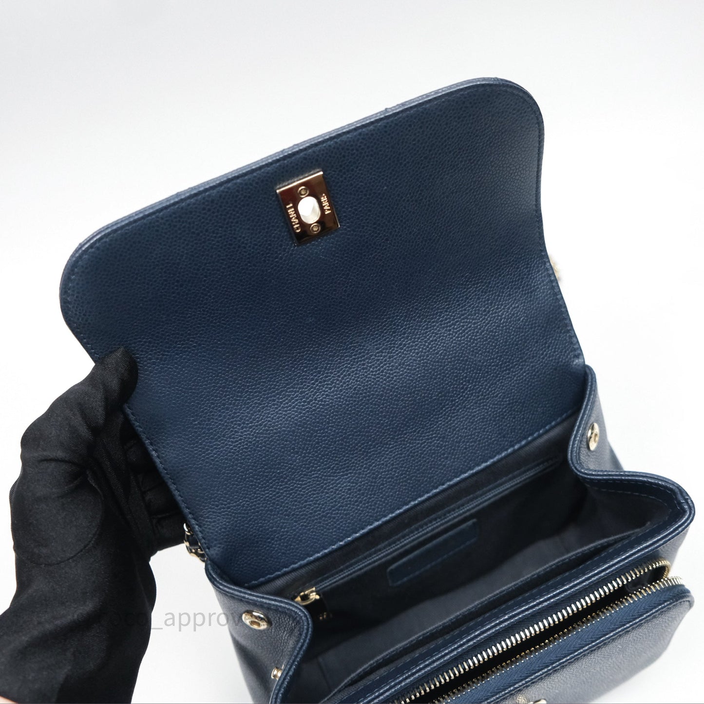 Chanel Quilted Small Business Affinity Flap Navy Caviar Gold Hardware