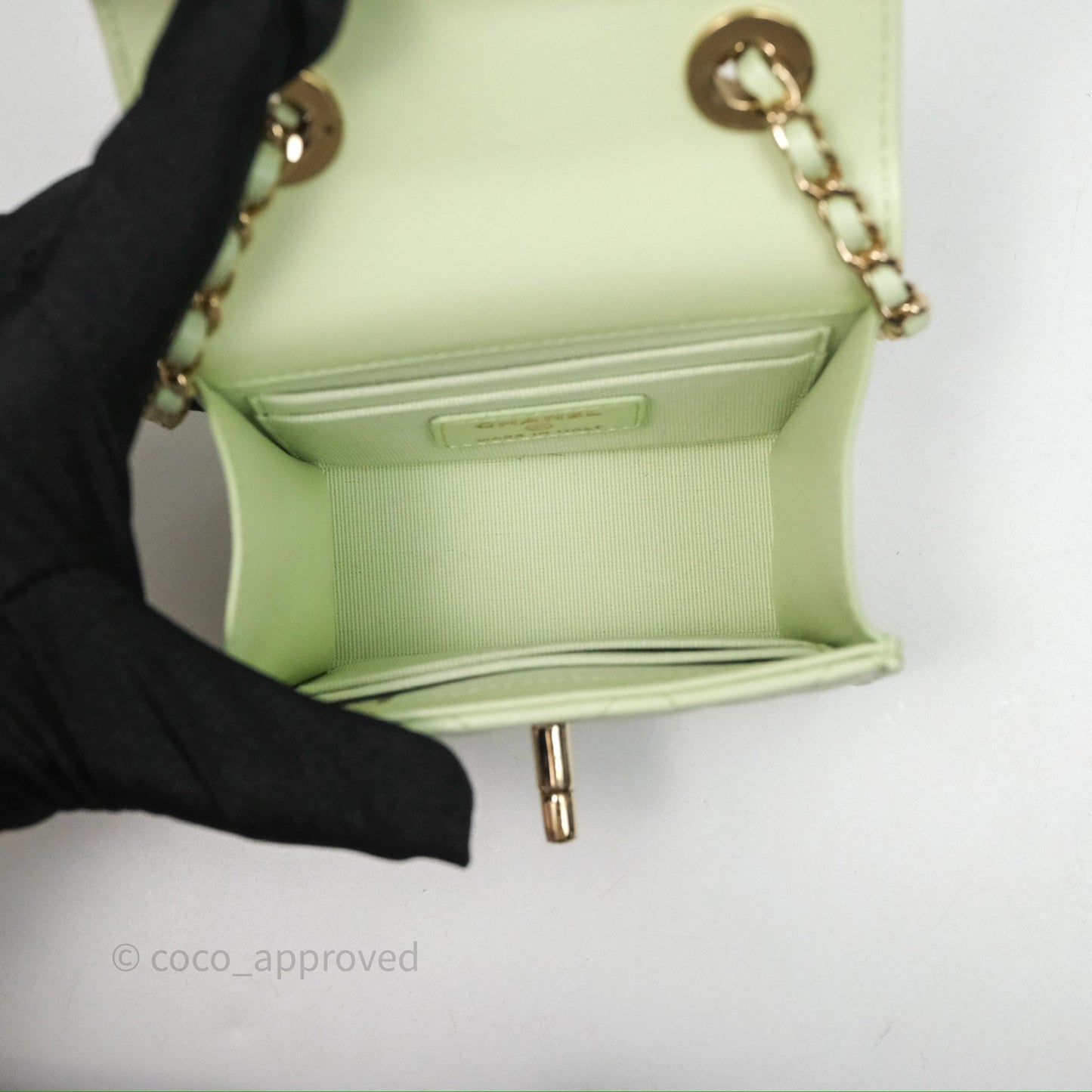 Chanel Mini Quilted Trendy CC Clutch With Chain Green Lambskin Gold Hardware