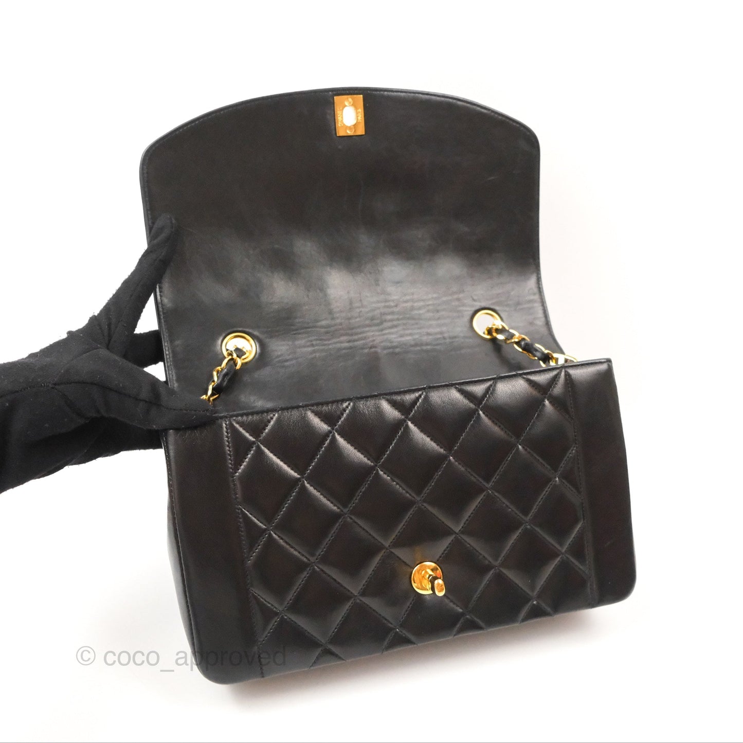 Chanel Vintage Medium Classic Diana Flap Bag Black Quilted Lambskin