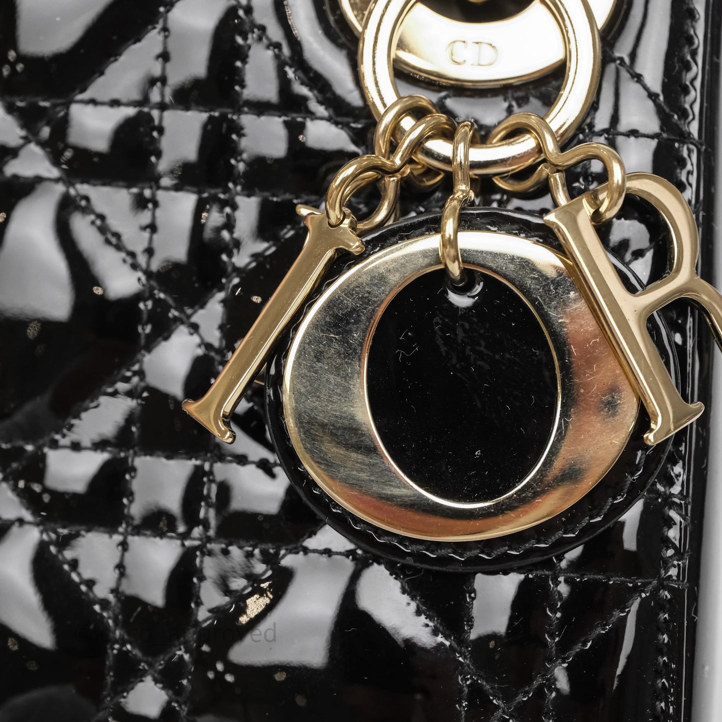 Christian Dior Mini Lady Dior Black Cannage Patent Gold Hardware