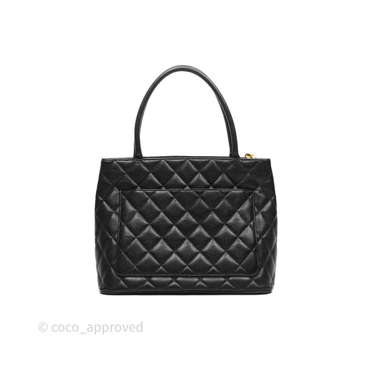 Chanel Vintage Medallion CC Tote Bag Black Caviar Gold Hardware