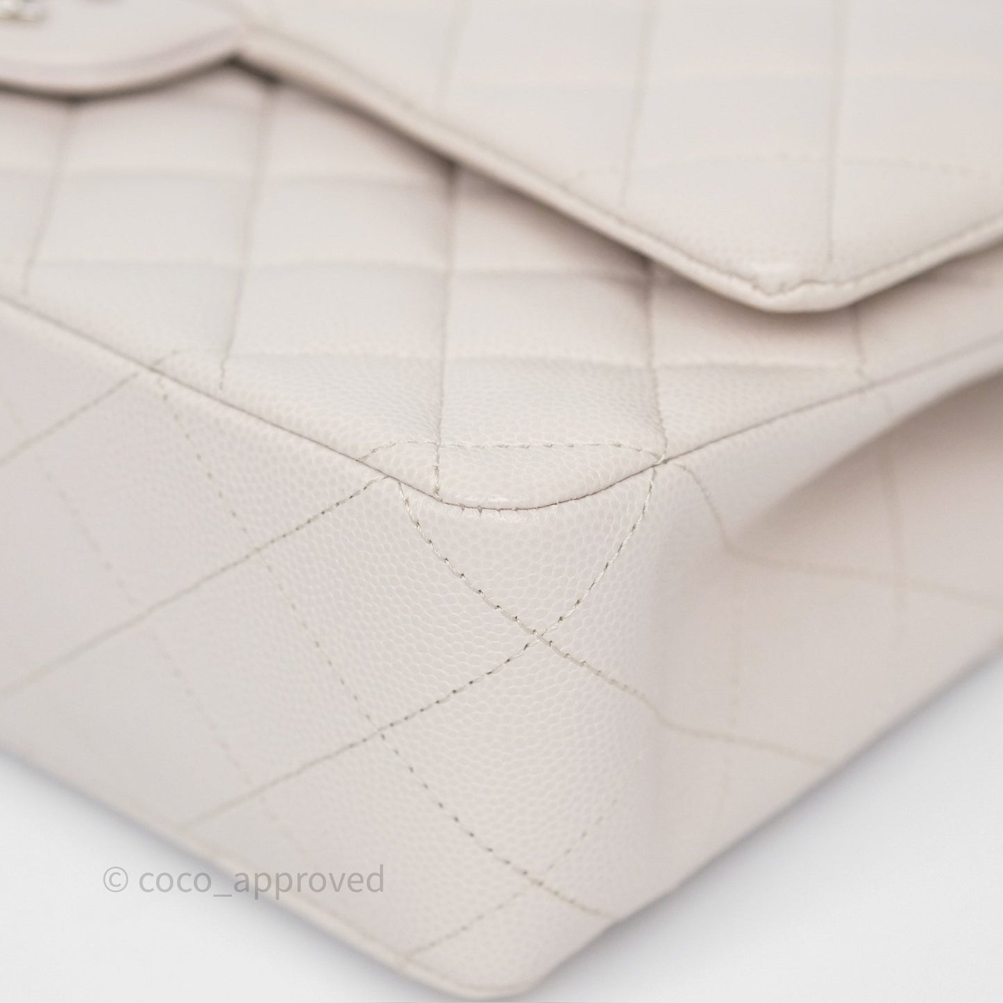 Chanel Classic M/L Medium Flap Quilted Stone Ivory Caviar Silver Hardware