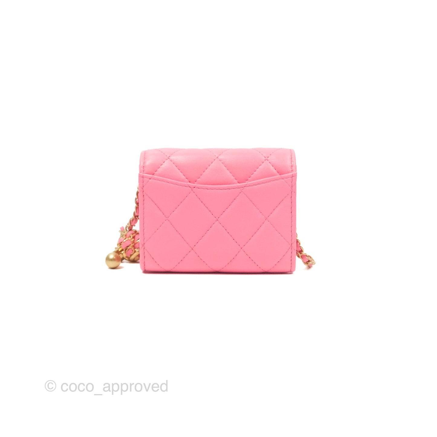 Chanel Pearl Crush Mini Clutch With Chain Pink Lambskin Aged Gold Hardware