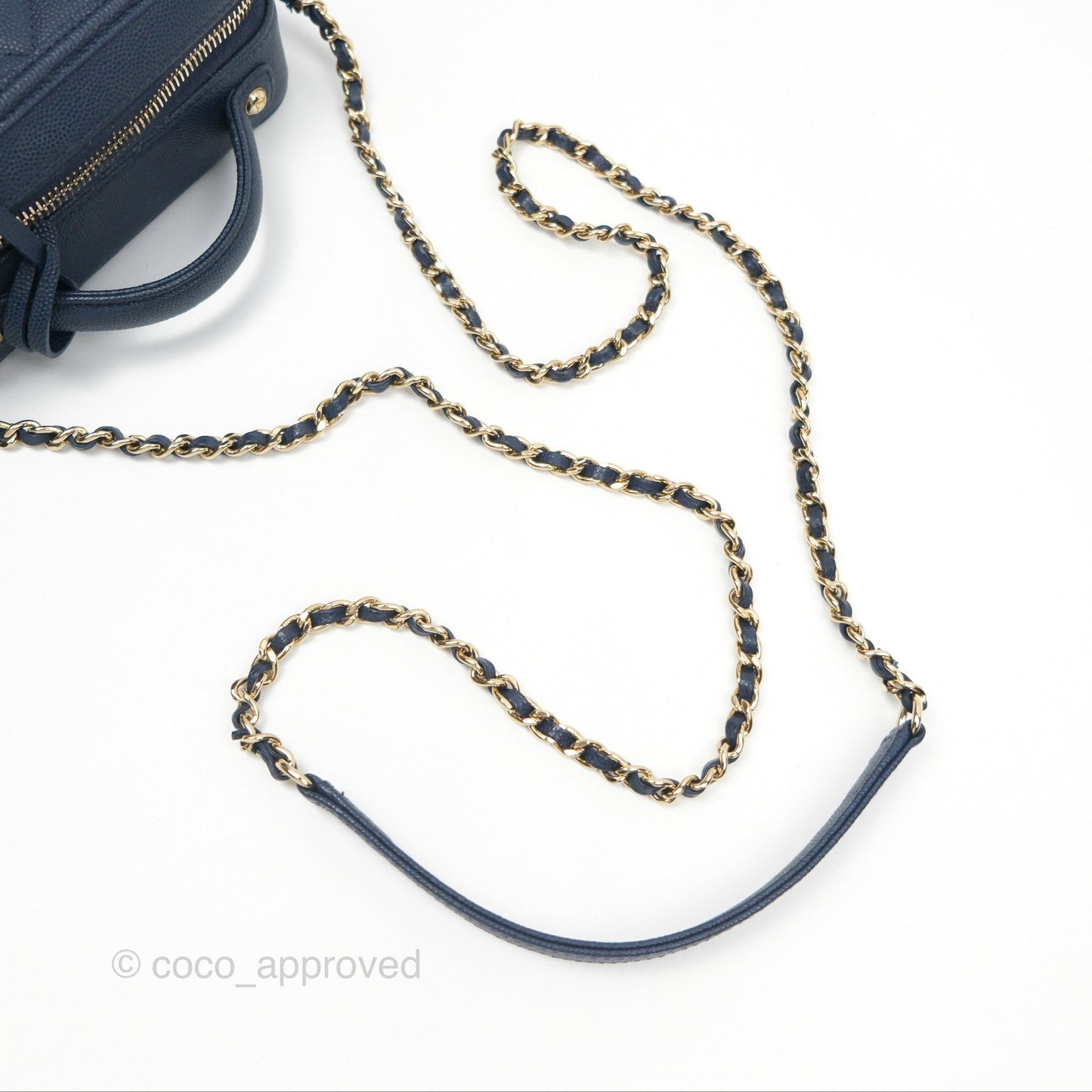 Chanel Quilted Small CC Filigree Vanity Case Navy Caviar Gold Hardware