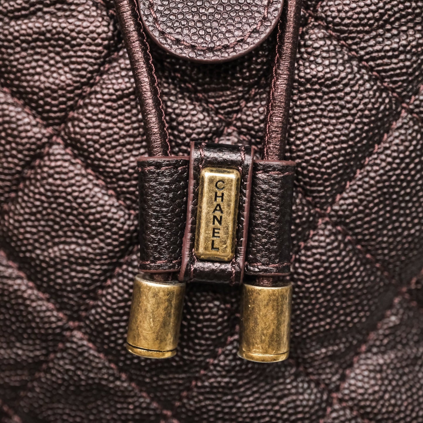 Chanel Quilted Filigree Backpack Purple Iridescent Burgundy Caviar Aged Gold Hardware