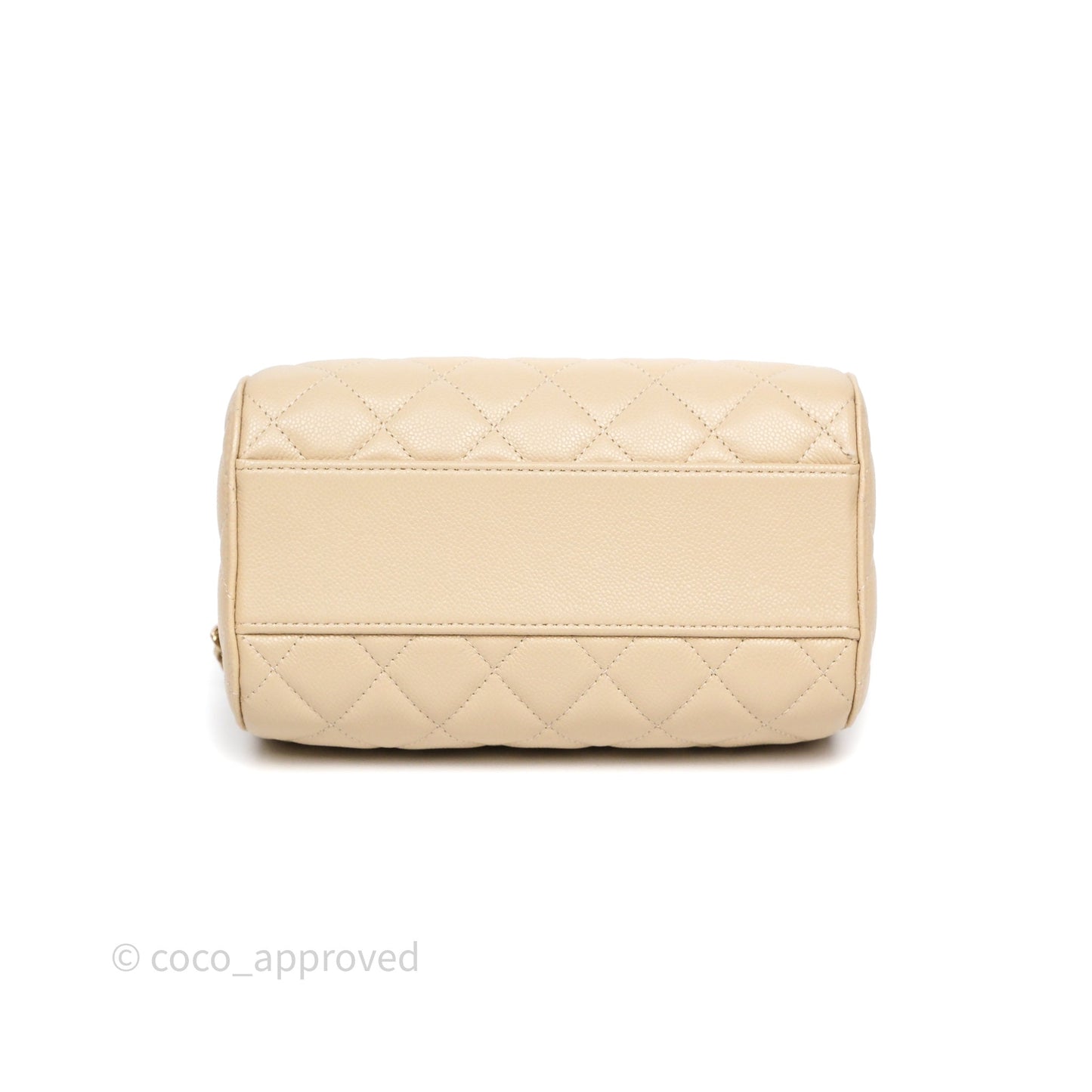 Chanel Mini Quilted Bowling Bag Beige Caviar Gold Hardware 25P