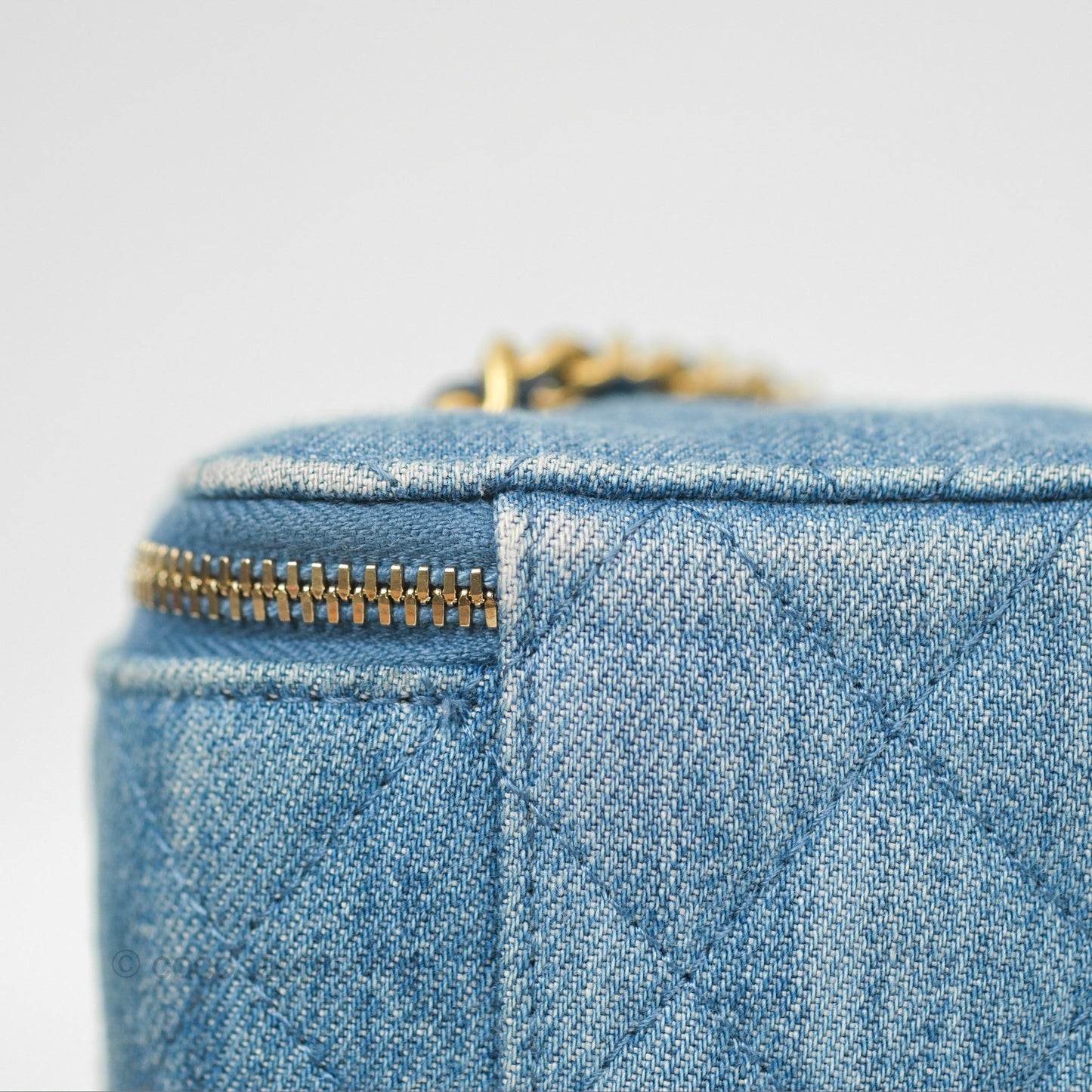Chanel Mini Pearl Crush Vanity With Chain Denim Aged Gold Hardware