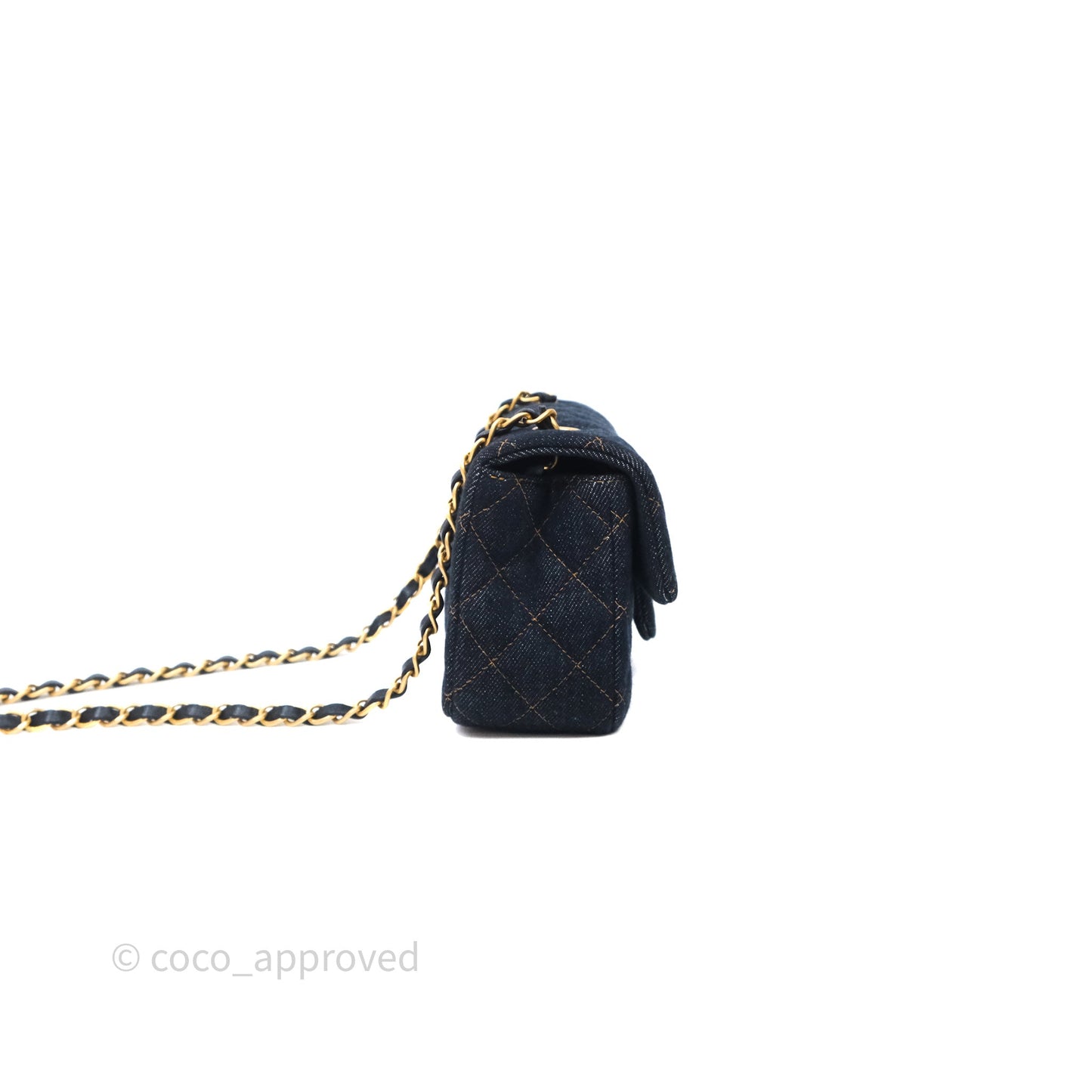 Chanel Mini Rectangular Quilted Dark Blue Denim Aged Gold Hardware