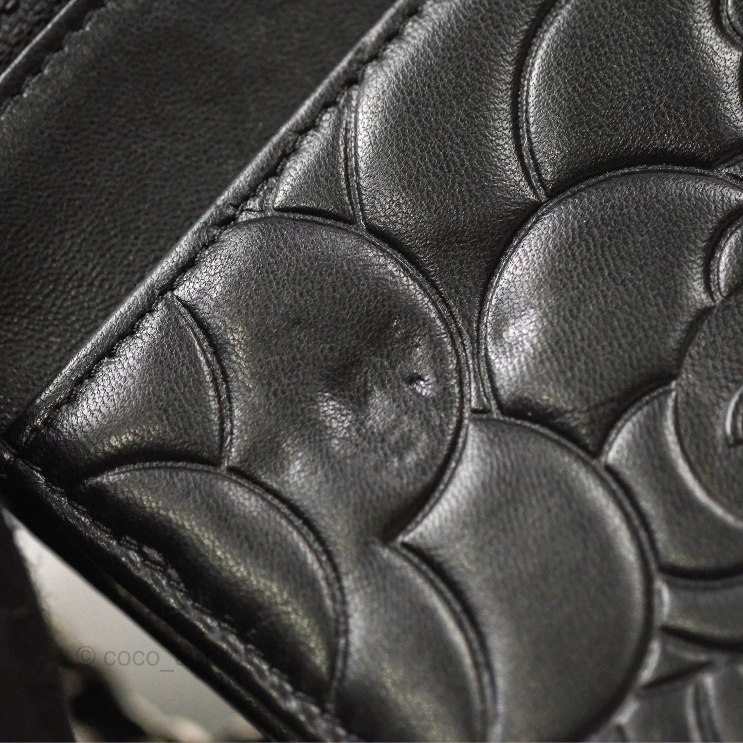 Chanel Camellia Embossed Wallet on Chain WOC Black Lambskin Silver Hardware