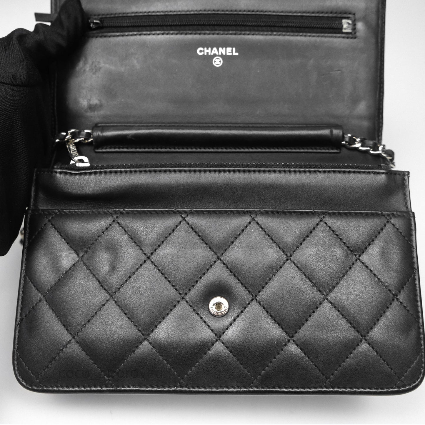 Chanel Quilted Wallet on Chain WOC Cambon Black Calfskin Silver Hardware